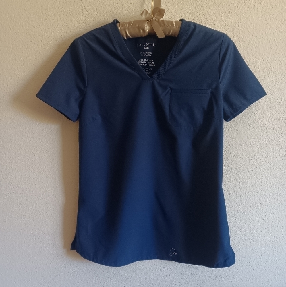 Jaanuu women's xxs navy scrub top short sleeve